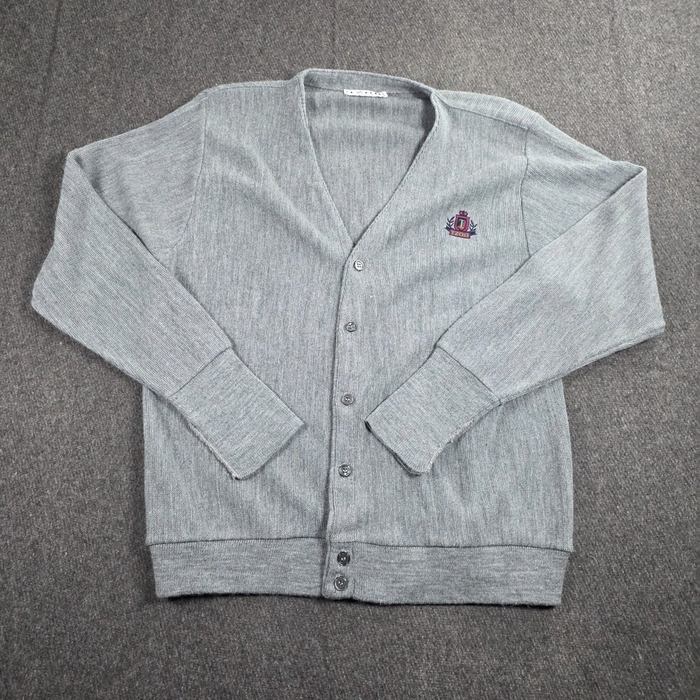 IZOD Cardigan Sweater Men's Large Gray Made In USA VTG - Picture 2 of 10
